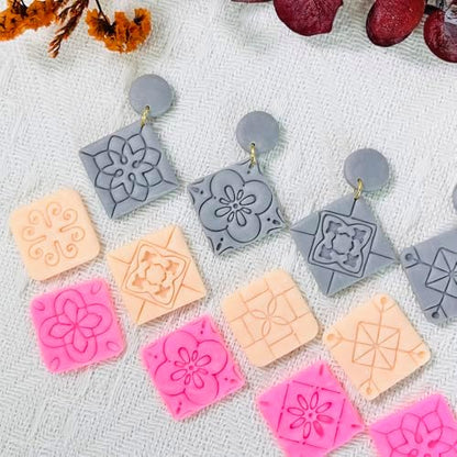 Xaekicr 8PCS Tile Pattern Polymer Clay Cutters Set – Mediterranean Geometric Clay Cutters and Textured Molds, Clay Tools for Polymer Clay Jewelry and Crafts - Image 5
