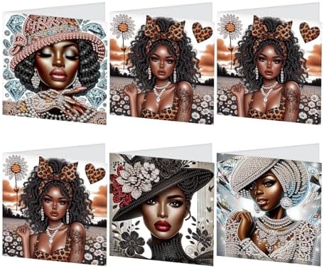 JISHSHAY 6 PCS Diamond Painting Greeting Cards African Woman Diamond Art Birthday Cards with Envelopes Gem Art Gem Painting Mosaic Kits for Adults for Thanksgiving Birthday Anniversary Valentine by Unknown