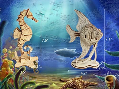 3D Wooden Sea Animal Puzzle, 6 Piece Set Wood Sea Animals Skeleton DIY Assembly Model Kits, Wooden Crafts Brain Teaser Puzzle, STEM Gifts for Adults & Teens Birthday Gifts Xmas - Image 2