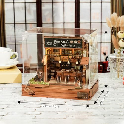 DIY Miniature House Kit (Vintage Coffee Shop) Tiny Dollhouse Kits for Adults to Build, Mini Model Kits with LED Light&Music Box&Dust-Proof Cover, Birthday Gifts for Family Friends - Image 3