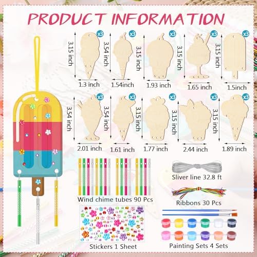 JellyArch Ice Cream 30 Pack DIY Wind Chime Kit Art and Crafts - Image 2