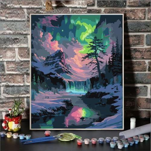 Lovepefe Snow Mountain Paint By Numbers Kit for Adults Beginner Waterfall Adult Paint By Number Kits On Canvas Mountain Oil Painting Kit for Adults Kits for Gift Home Wall Decor 16x20 Inch - Image 2