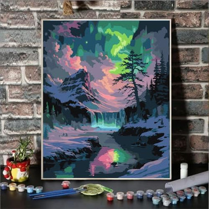 Lovepefe Snow Mountain Paint By Numbers Kit for Adults Beginner Waterfall Adult Paint By Number Kits On Canvas Mountain Oil Painting Kit for Adults Kits for Gift Home Wall Decor 16x20 Inch - Image 2