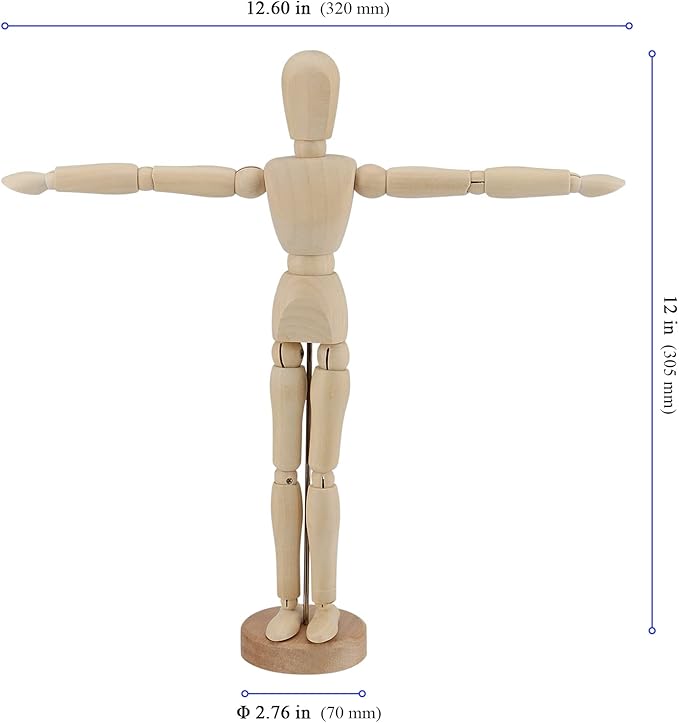 KEILEOHO 6 PCS 12 Inch Artists Wooden Manikin Jointed Mannequin, Flexible Wooden Drawing Mannequin, Posable Art Figure Model, Human Figure Puppet Model for Drawing Decoration Sketching Artists