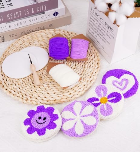 Nuoviyiya Punch Needle Coaster Kit for Adults Beginners, Complete Embroidery Kit with Adhesive Felt & Pre-Printed Patterns, Easy DIY Craft Set with Yarn, Hoop, Tools & Instructions - Image 5