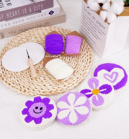 Nuoviyiya Punch Needle Coaster Kit for Adults Beginners, Complete Embroidery Kit with Adhesive Felt & Pre-Printed Patterns, Easy DIY Craft Set with Yarn, Hoop, Tools & Instructions - Image 5
