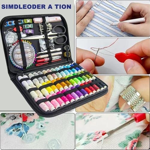 JUNING Sewing Kit with Black Case Portable Sewing Supplies for for Mom Grandma Women Men Teen Girls Boys Adults Beginner, Home Travel, Emergency, 42 Threads, Scissors, Needles, Measuring Tape and More - Image 4