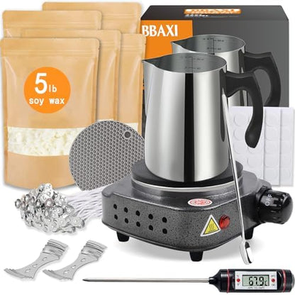 BBAXI Candle Making Kit with Hot Plate for Melting Wax with 5lb Soy Wax by BBAXI