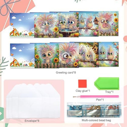 8pcs DIY Diamond Art Greeting Cards Kit with Envelopes&Tools - Create Your Own Sparkling Birthday, Thank You, Holiday Cards for Adults & Beginners(Humorous Bird) - Image 5