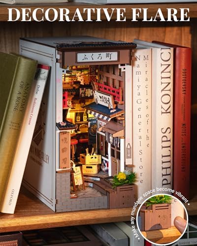 ROBOTIME Japanese Book Nook Kits, DIY Miniature House Kit for Adults 3D Wooden Puzzle, Bookends Bookshelf Diorama Creative Decorative Crafts Kits Unique Gifts for Teens & Beginners (Sakura Wine Alley) - Image 6