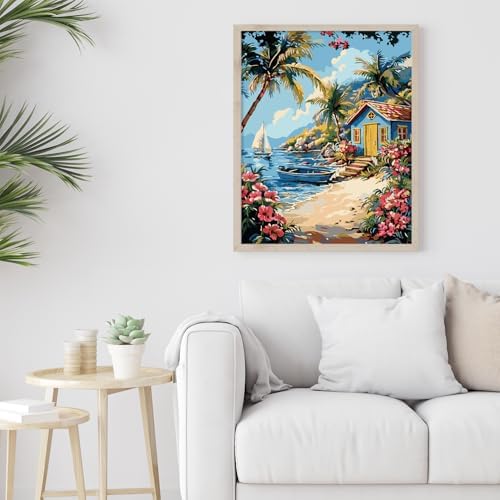 Possoco Paint by Numbers Kit for Adults Beginner, Beach Landscape Easy Adult Paint by Number Kits on Canvas, DIY Acrylic Watercolor Oil Paint by Number for Adults for Home Decor Gift 16x20 Inch - Image 2