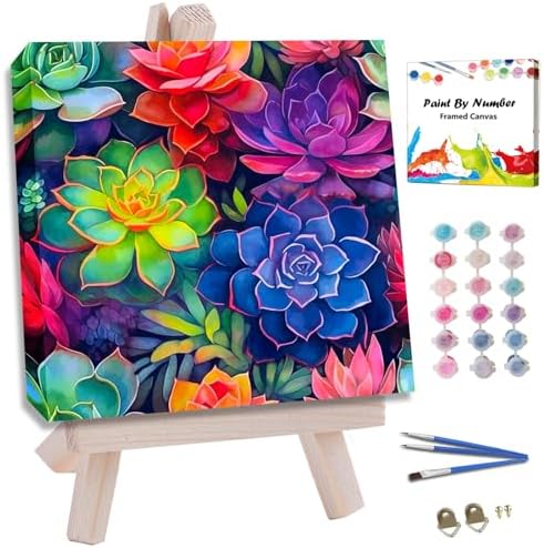 JUJUHOOD Succulent Plant Framed Paint by Numbers Kit for Adults Beginner & Kids Ages 8-12,Easy Paint by Number Without Easel, Acylic Paint by Numbers for Gift Home Wall Decor (10x10Inch) by JUJUHOODDirect