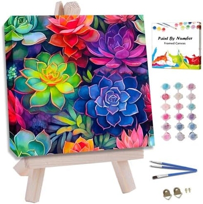 JUJUHOOD Succulent Plant Framed Paint by Numbers Kit for Adults Beginner & Kids Ages 8-12,Easy Paint by Number Without Easel, Acylic Paint by Numbers for Gift Home Wall Decor (10x10Inch) by JUJUHOODDirect