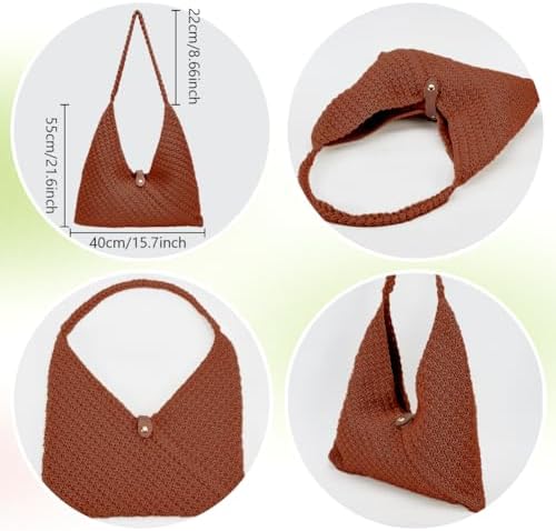 ACRNIGHEET Crochet Beach Bag Crochet Kit for Beginners Caramel Tote Bag Knitting Kit with Yarn and Hook DIY Craft Kits Gift for Adults with Video Guide Tutorial Crochet Starter Kit - Image 3