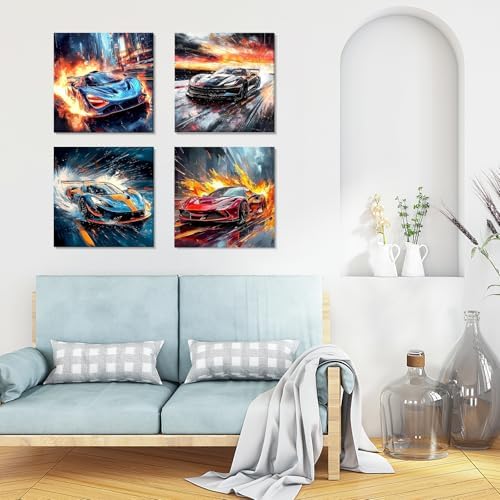 GHHKUD 4 Pack Racing Car Paint by Numbers Kits for Adults with Frame, DIY Car Paint by Numbers for Beginners, Painting by Numbers on Canvas Gifts for Home Decor 20x20cm - Image 3