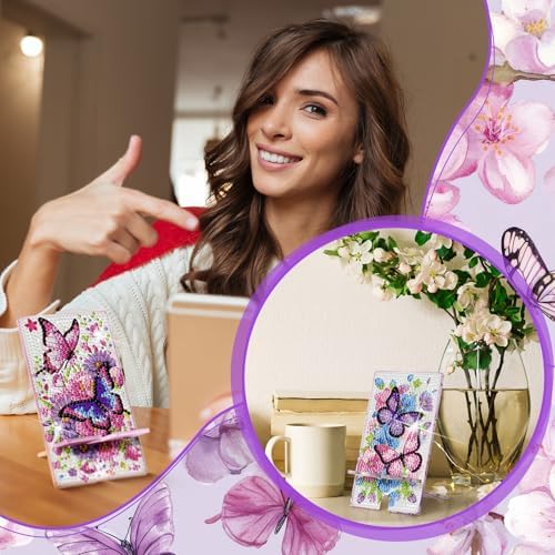 Saillong 6 Pcs Butterfly Flowers Diamond Art Cell Phone Holder Stand - Image 2