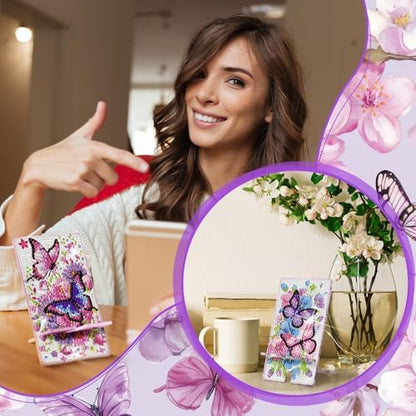 Saillong 6 Pcs Butterfly Flowers Diamond Art Cell Phone Holder Stand - Image 2