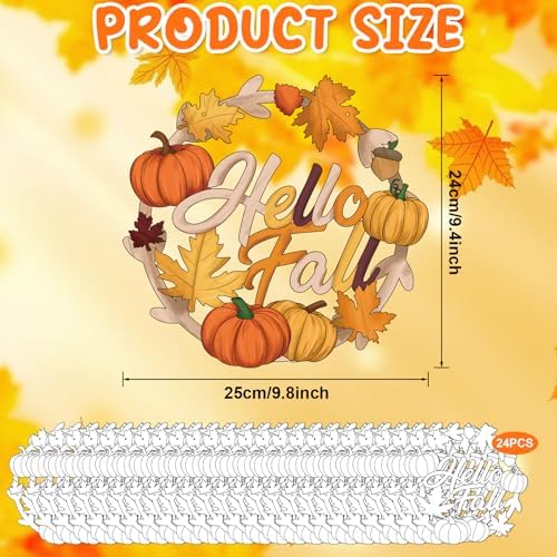 24 Pcs Fall Coloring Wreath Crafts, Color Your Own Autumn Crafts, Fall - Image 2