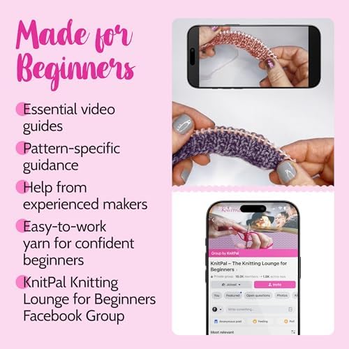 KnitPal Dishcloth Knitting Kit for Beginners (Plum Purple + Blush Pink) - Image 5