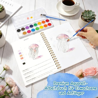 Watercolor Workbook for Adults – Watercolor Coloring Book with 14 Watercolor Paintings, 16 Colors, 3 Brushes & Color Mixing Guide – Large 200GSM Paper for Beginners & Art Enthusiasts - Image 6