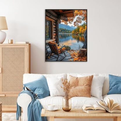 Paint by Numbers Kit for Adults, Fall Lake Cabin Number Painting Canvas Kit - Image 2