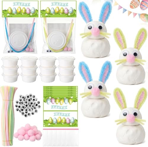 ForraFun 24 Sets Easter Craft Kits DIY Bunny Clay Ornaments for Adult by Unknown