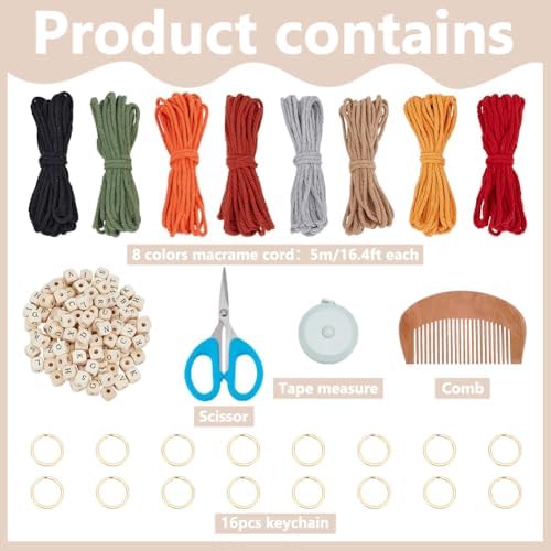 BEUNITONE 16 PCS DIY Craft Keychain Making Kit for Adults Women, 16 Key Ring with Colorful Macrame Cord and 100 Letter Beads, Keychain Making Supplies Handmade Gifts for Key Chain Phone Bag Decor - Image 2