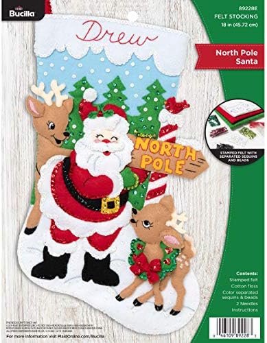 Bucilla 89228E Felt Applique Christmas Stocking Kit, 18", North Pole Santa by Bucilla