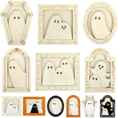 12 Sets Halloween Crafts Kit, Wood Ghost DIY Frames Decoration by PAIVSUN