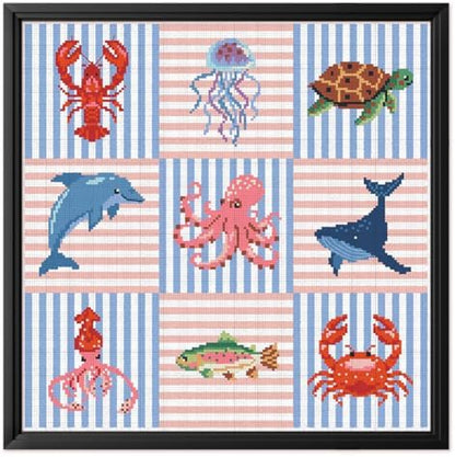FREEBLOSS 11CT Cross Stitch Kits Striped Sea Animal Stamped Embroidery Kits with Instruction Cross Stitch Wall Hanging Kit for Needlepoint Adults Wall Art Decoration 18 * 18in/45 * 45cm by FreeandCreativeCraftsArt