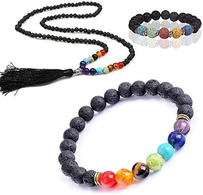 EuTengHao 602Pcs Lava Beads Stone Kits with 8mm Chakra Beads and Spacers Beads Bracelet Elastic String for Diffuse Essential Oils Adult DIY Jewelry Making Supplies - Image 5