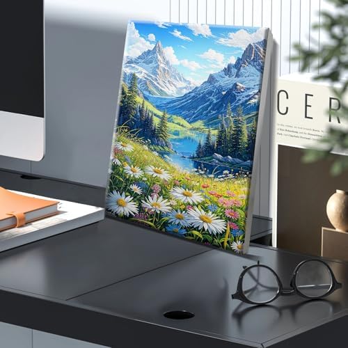 JOOZ Mountain Paint by Numbers Kit for Adults with Frame, Landscape Paint by Number with Easel, DIY Landscape Flower Adult Paint by Number Kits Framed Canvas for Home Wall Decor 8 x 12 Inch - Image 3