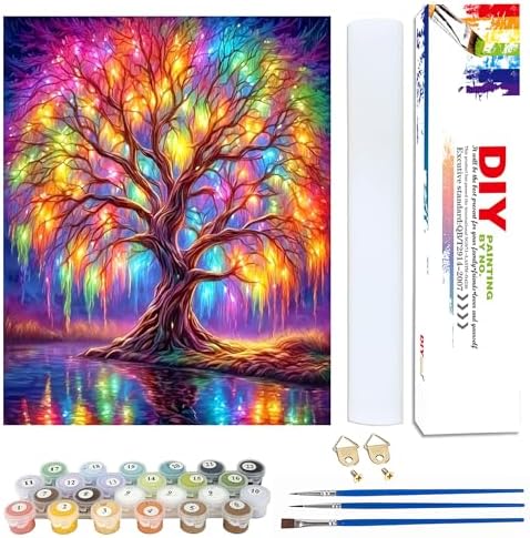 Yunruily Tree of Life Paint by Numbers Adult-Tree of Life Canvas Paint by Numbers for Adults,Painting by Number Canvas for Adults for Gifts and Home Wall Decor(with Gifts Box) 16x20inch by VintageStyleWallDecoration
