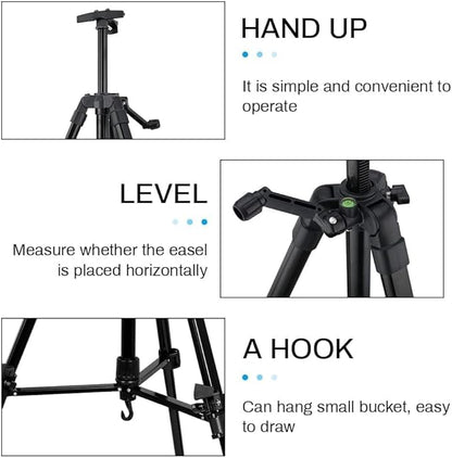 RRFTOK Art Easel Stand for Painting and Sign - Aluminum Metal Artist Tripod Adjustable Easels for Display Height from 21 to 61Inches - Canvas Stand with Paintbrush Tray for Artists Adult Holder
