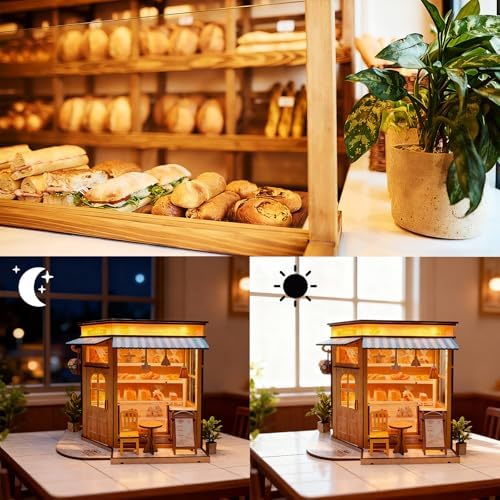 DIY Miniature House - LED Lighting Book Nook Kit Dollhouse Kit for Adults and Teens, Book Nook Tiny House Bookshelf 3D Wooden Puzzle, Gifts for Family Friends (Bakery) - Image 6