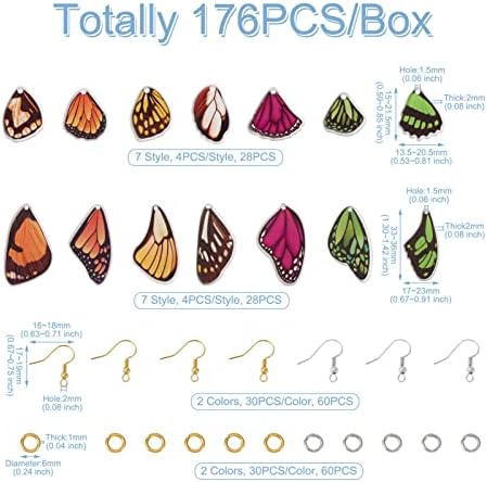 FASHEWELRY 56Pcs Acrylic Butterfly Wings Charms Fairy Wings Earring Charms Dragonfly Wings Pendants with 120Pcs Earring Hooks & Jump Rings for Crafts Jewelry Making - Image 5