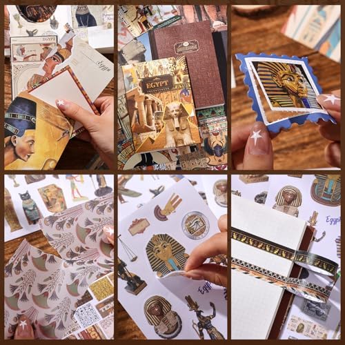 Scrapbooking Supplies Kit, Egyptian Vintage Aesthetic Scrapbook Kit for Bullet Junk Journal, Ancient Egypt DIY Journaling Supplies with Hieroglyph, Pharaoh, Pyramid, Unique Gift for Teens & Women - Image 4