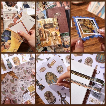 Scrapbooking Supplies Kit, Egyptian Vintage Aesthetic Scrapbook Kit for Bullet Junk Journal, Ancient Egypt DIY Journaling Supplies with Hieroglyph, Pharaoh, Pyramid, Unique Gift for Teens & Women - Image 4