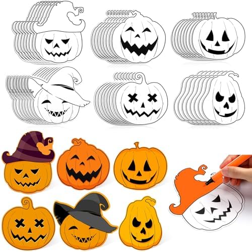 48 Pcs Halloween Pumpkin Coloring Crafts Color Your Own Bookmark by Moinchore