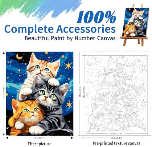 ZTOTZ Cat Paint by Numbers Kit for Adults, Animal Paint by Numbers Cats Kits, Kitten Painting by Numbers for Beginner,16x20 Canvas Set - Image 4