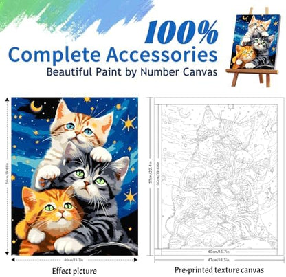ZTOTZ Cat Paint by Numbers Kit for Adults, Animal Paint by Numbers Cats Kits, Kitten Painting by Numbers for Beginner,16x20 Canvas Set - Image 4