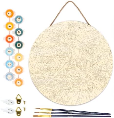 Figured'Art Paint by Numbers Kit for Adults on Wood Slice, 11.8in Diameter - Daisies - Craft Art Painting DIY Canvas - Image 6