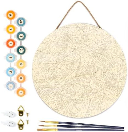 Figured'Art Paint by Numbers Kit for Adults on Wood Slice, 11.8in Diameter - Daisies - Craft Art Painting DIY Canvas - Image 6