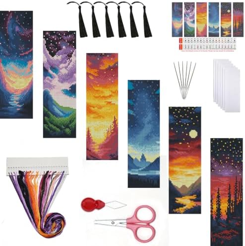 14CT Sun and Moon Cross Stitch Bookmark Stamped Embroidery Kit for Beginner by Paintcolordiamondpainting