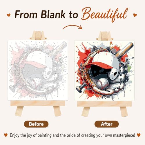AUKELHJ Framed Paint by Numbers Kit for Adults, Baseball, 10x10 inch - Image 4