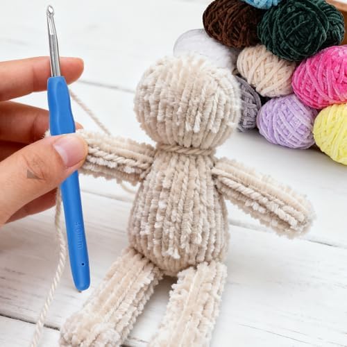 Wadukud 36 PCS Chenille Crochet Kit - First Crochet Set for Beginner Include 10 Solid Color Super Soft Chenille Cotton Yarn for Crocheting, Crochet Hooks, Instruction, Bag, Crochet Supplies Gift - Image 7