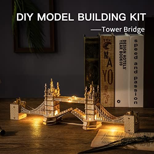 ROBOTIME 3D Puzzle Wooden Craft Kits with LED Light DIY Tower Bridge Construction Model Kit to Build for Teens Brain Teaser Puzzle Home Decor Birthday Gifts - Image 2