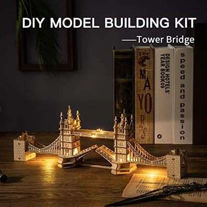 ROBOTIME 3D Puzzle Wooden Craft Kits with LED Light DIY Tower Bridge Construction Model Kit to Build for Teens Brain Teaser Puzzle Home Decor Birthday Gifts - Image 2