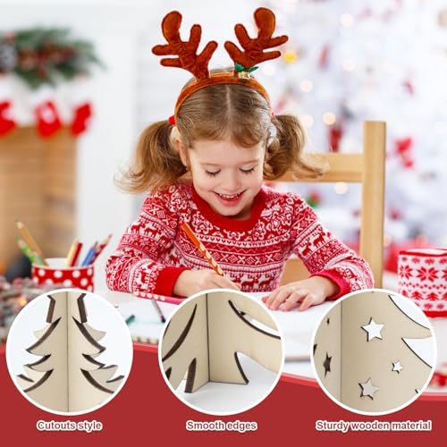 COCHIE DIY 3D Christmas Tree Wood Crafts to Paint, Paintable Unfinished Wooden Slices for Craft, Xmas Trees Cutouts Ornaments for Painting Decorations (24 PCS) - Image 3