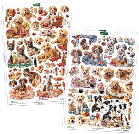 Katy Sue Designs Picnic Pups Die Cut Topper & Decoupage Collection. 4 Sheets of Dog-Themed Square Card Toppers & 4 Sheets of Matching Die Cut Decoupage Sheets for Card Making Supplies & Craft Supplies - Image 4